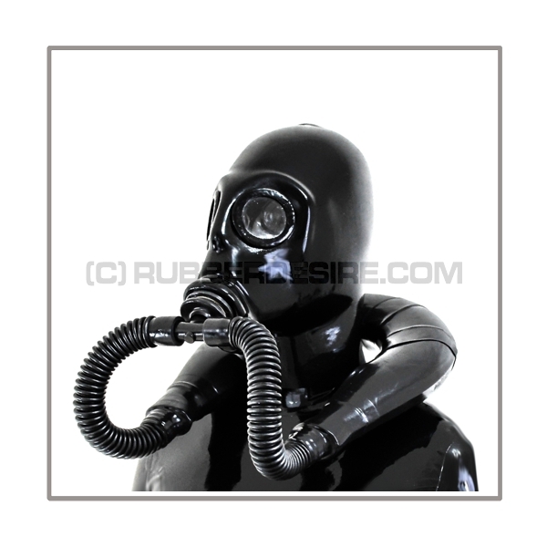 Deluxe heavyrubber gasmask-zipperhood-system with neckrespirator-rubbersmell-bag-set